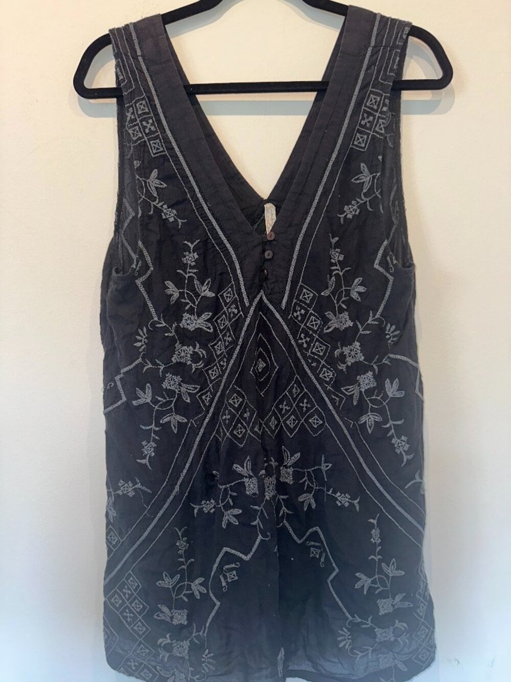 Free People Intimately Black Embroidered V-Neck Tank Top